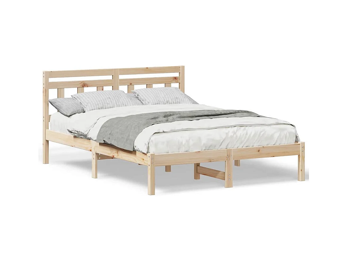 Estructura de cama con cabecero de madera de pino marrón