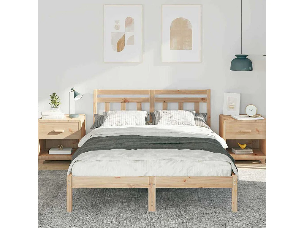 Cadre de lit avec tête de lit Marron Bois de pin