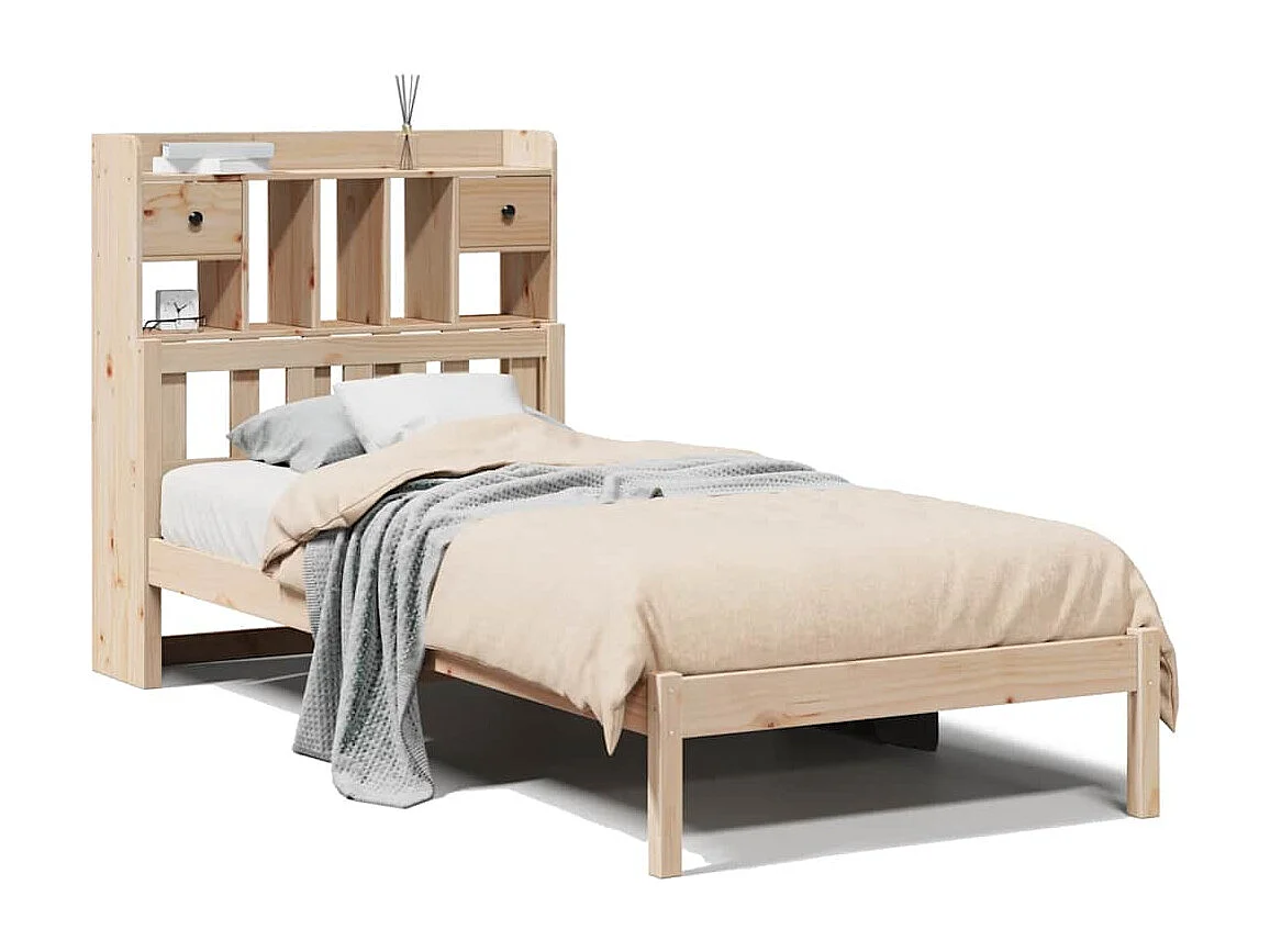 Lit bibliothèque sans matelas 75x190 cm bois de pin massif