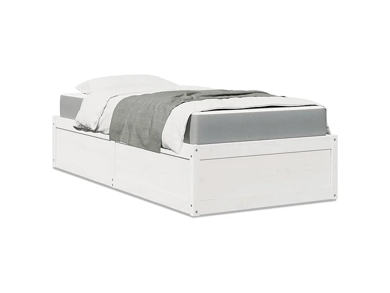 Letto con materasso bianco 90x200 cm in legno massello di pino