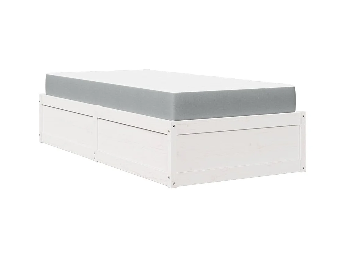 Letto con materasso bianco 90x200 cm in legno massello di pino