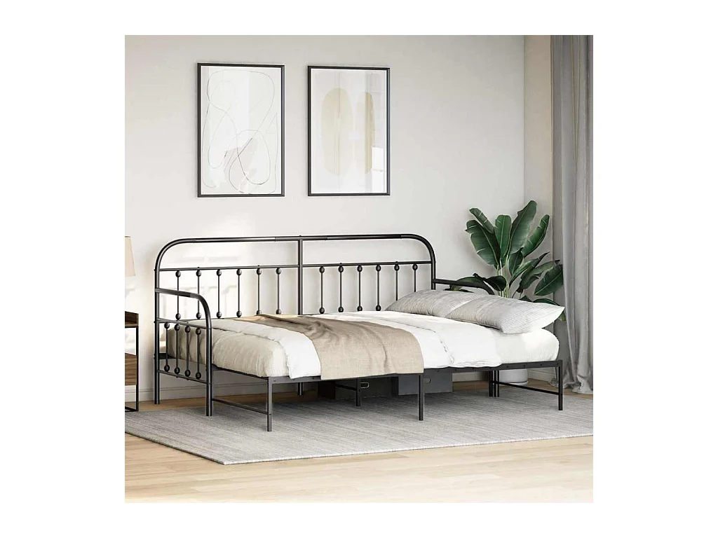 Daybedframe met hoofdbord Zwart 80 x 200 cm Staal