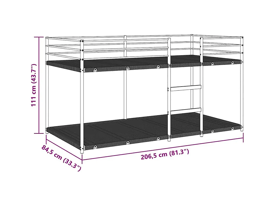 Stapelbed zonder matras zwart 80x200 cm staal