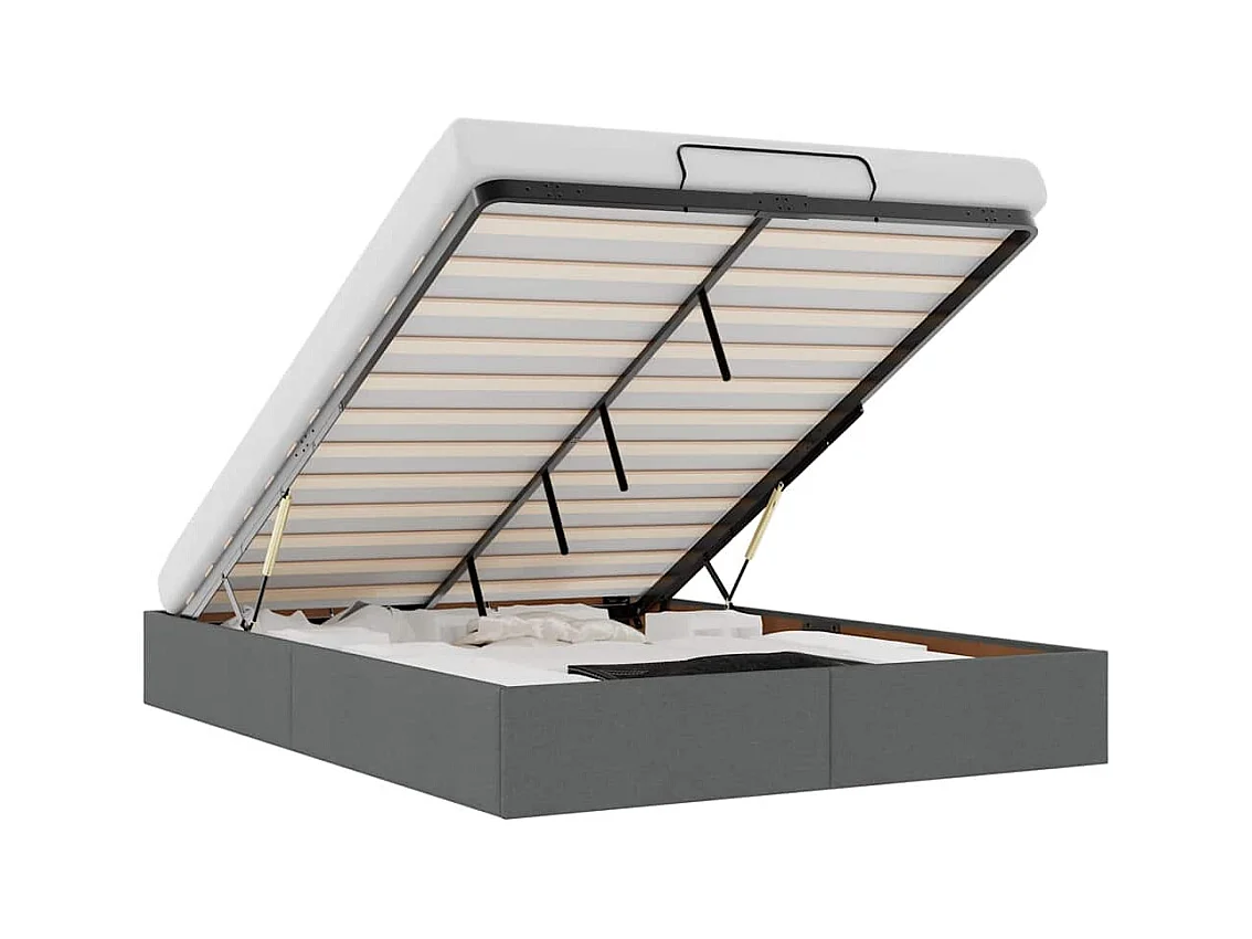 Struttura letto pouf senza materasso grigio scuro tessuto 140x190 cm