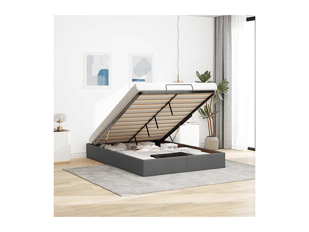Estructura de cama otomana sin colchón tela gris oscuro 140x190 cm