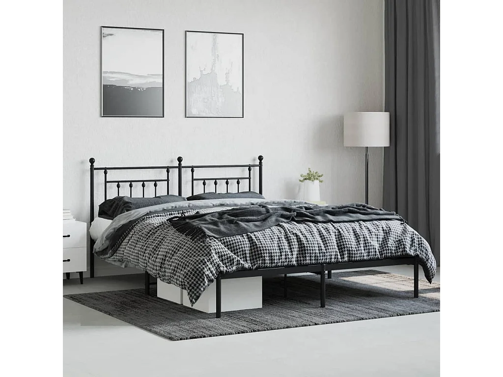 Metalen bedframe zonder matras en zwart hoofdbord 180x200 cm