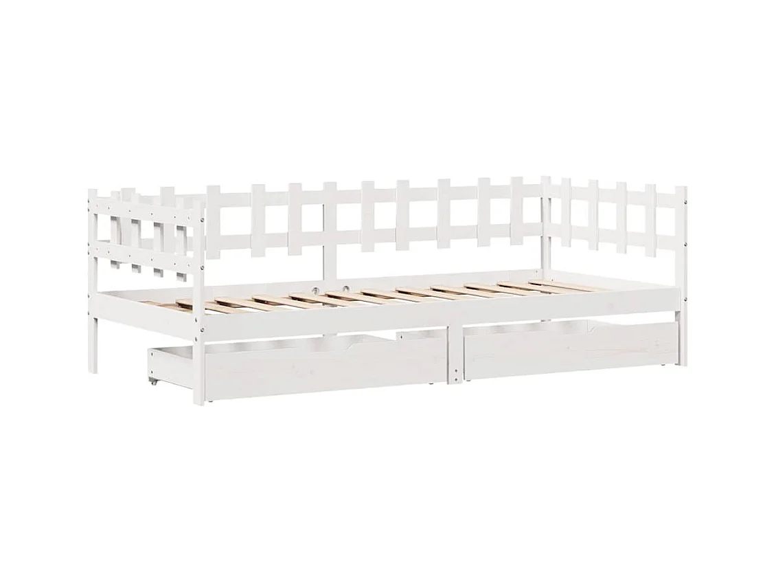 Divano letto e cassetti senza materasso bianco 90x190 cm in legno massello