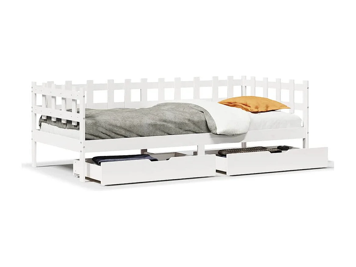 Divano letto e cassetti senza materasso bianco 90x190 cm in legno massello