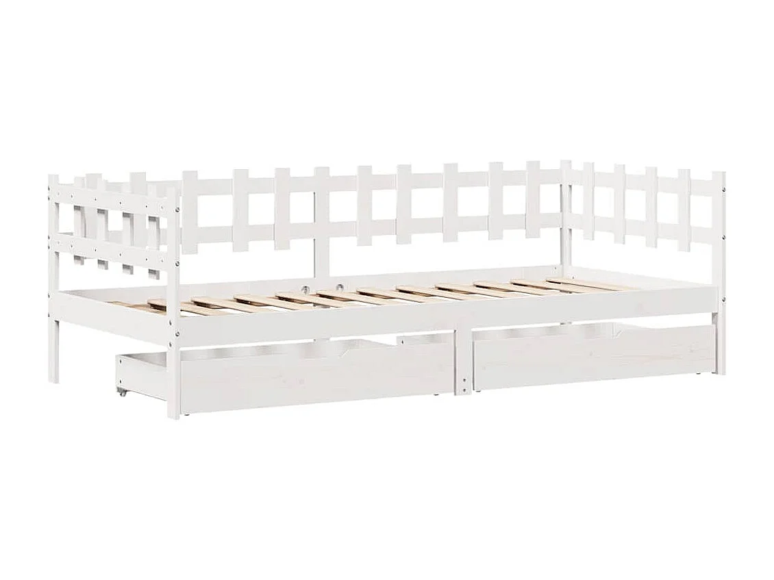 Divano letto e cassetti senza materasso bianco 90x190 cm in legno massello