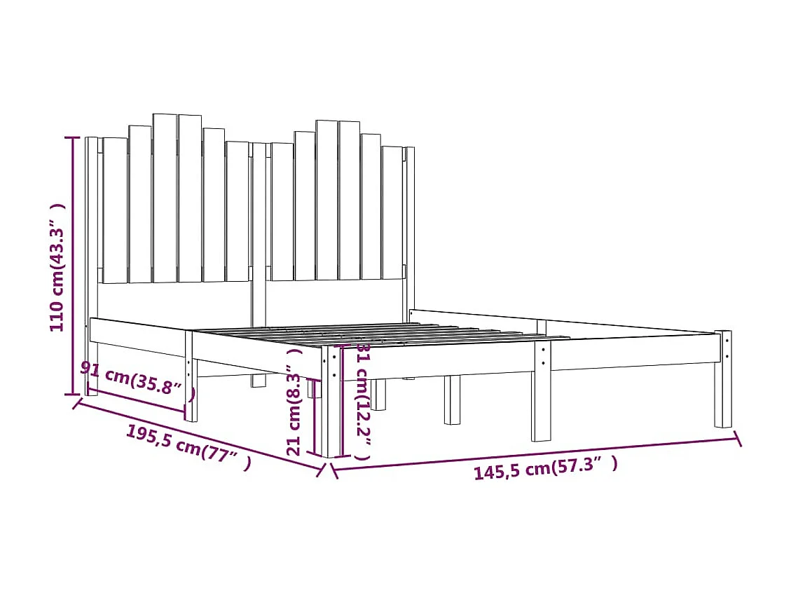 Struttura letto senza materasso in legno massello nero 140x190 cm