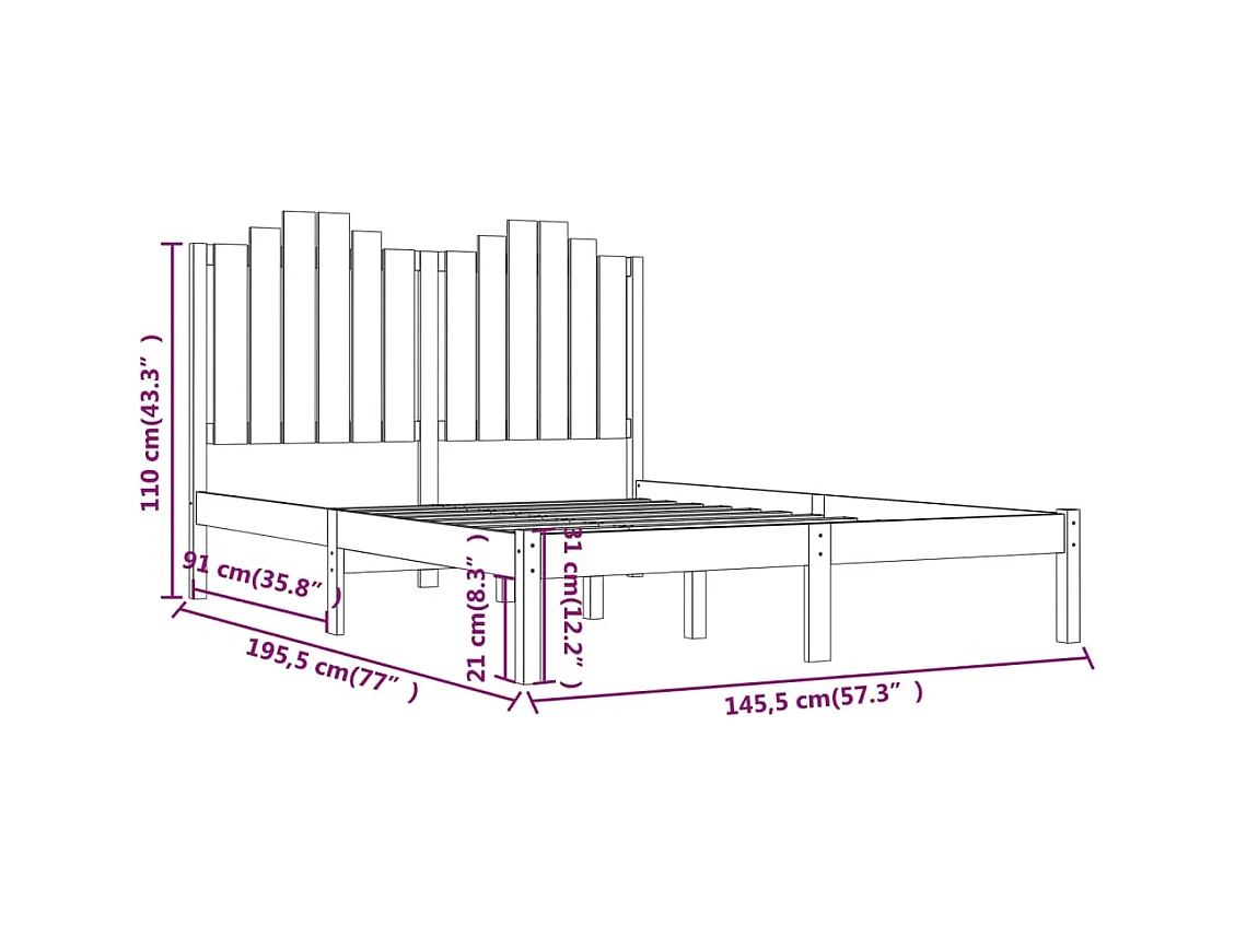 Estructura de cama sin colchón de madera maciza negra 140x190 cm
