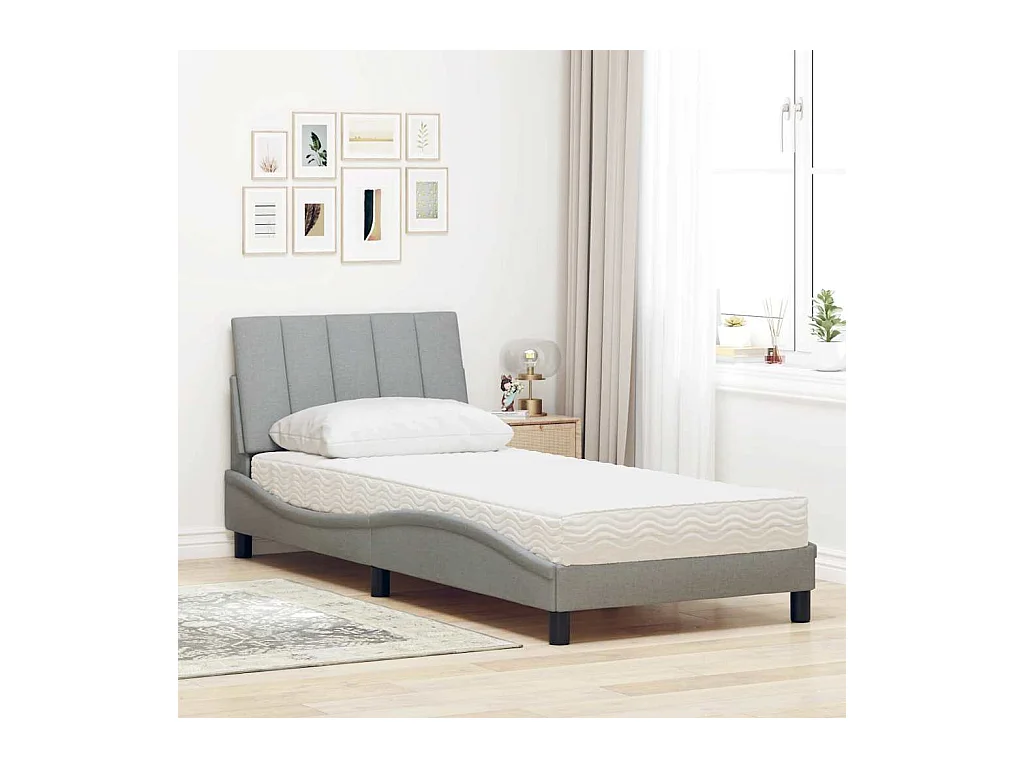 Lit avec matelas gris clair 80x200 cm tissu
