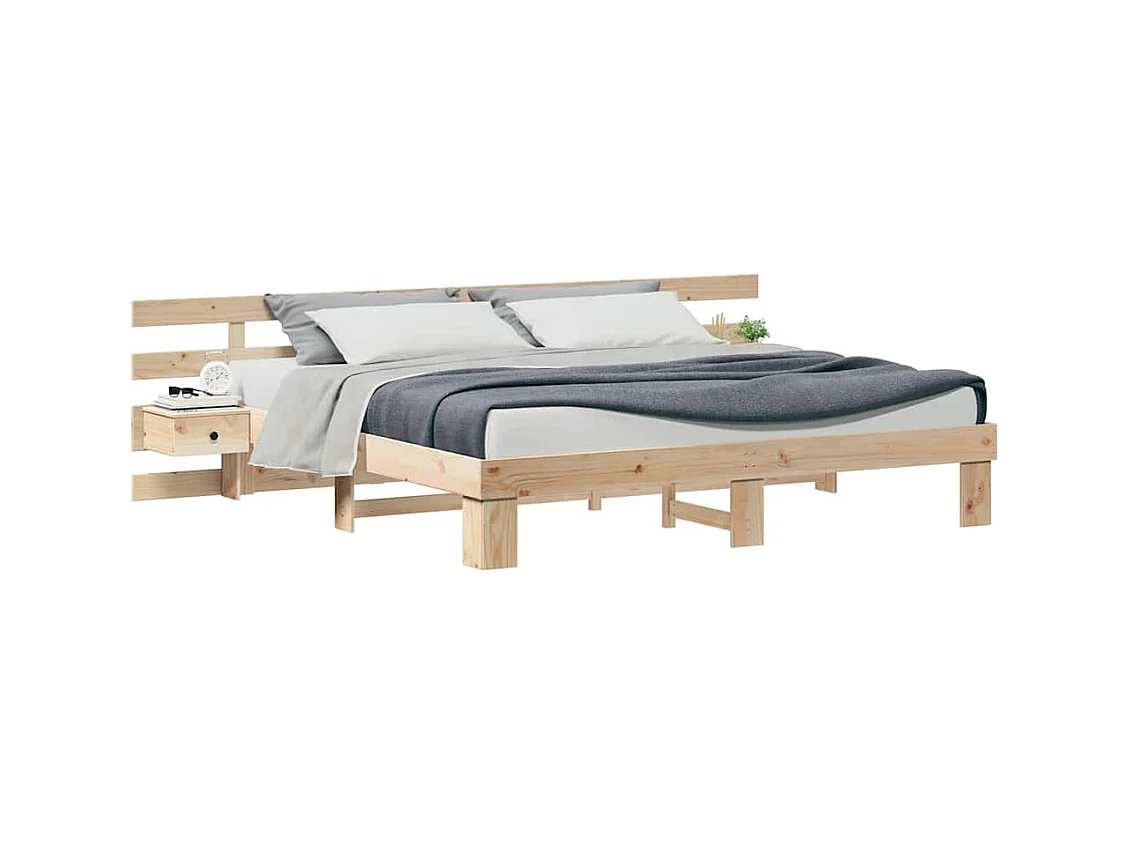 Cadre de lit avec tiroir Marron 200 x 200 cm Bois massif en pin