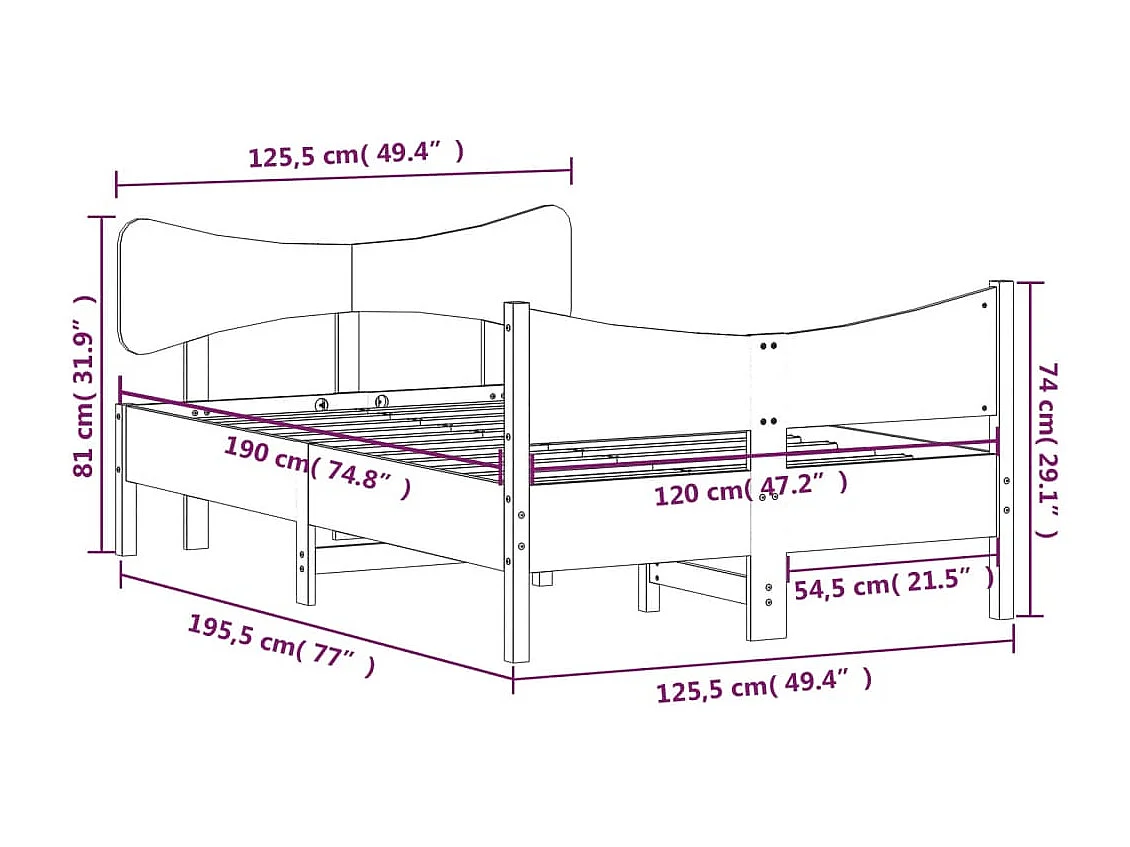 Bedframe zonder matras 120x190 cm massief grenenhout