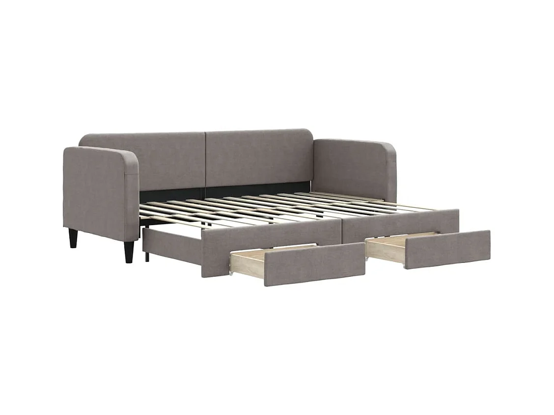 Lit de jour avec gigogne et tiroirs sans matelas taupe 80x200cm