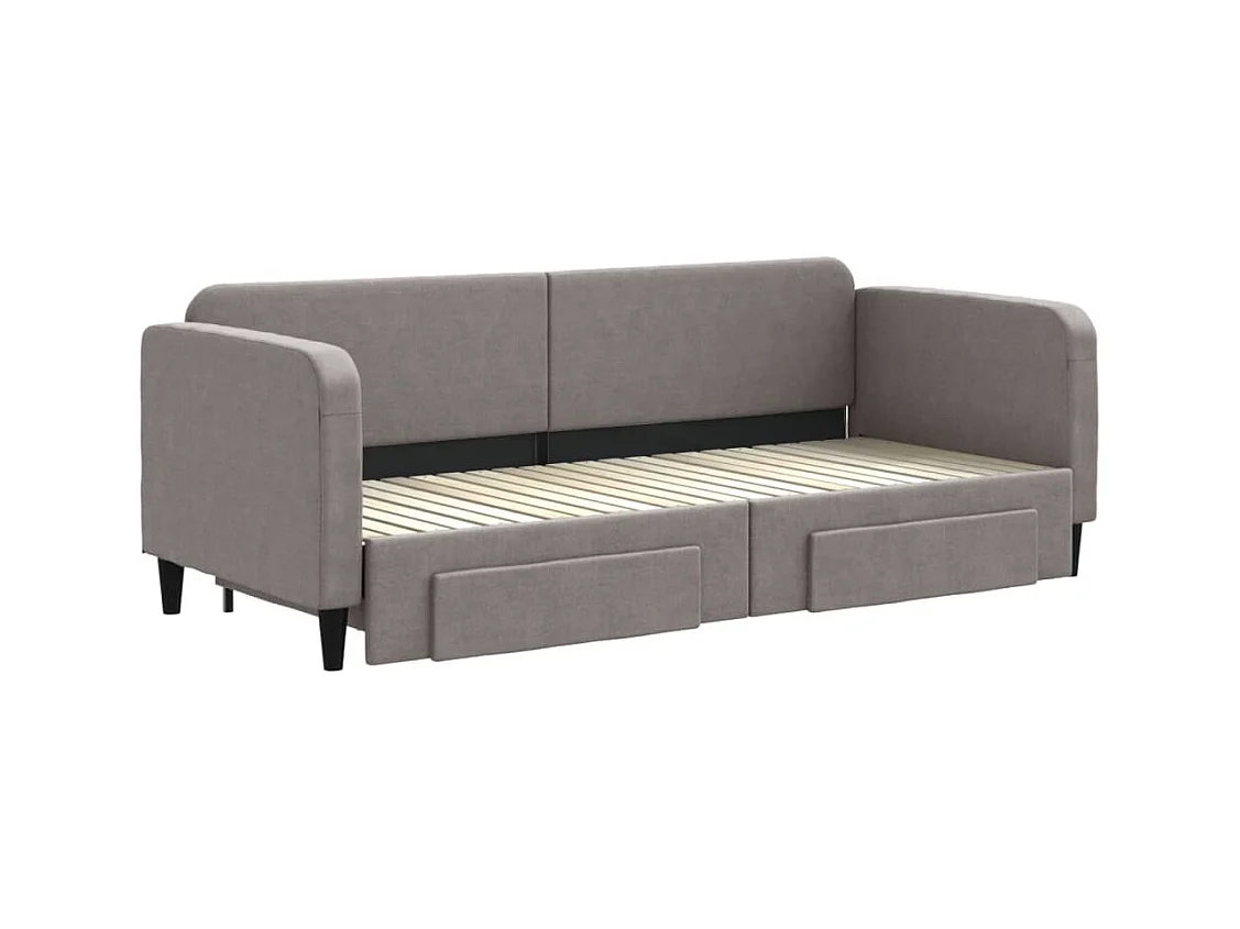 Lit de jour avec gigogne et tiroirs sans matelas taupe 80x200cm