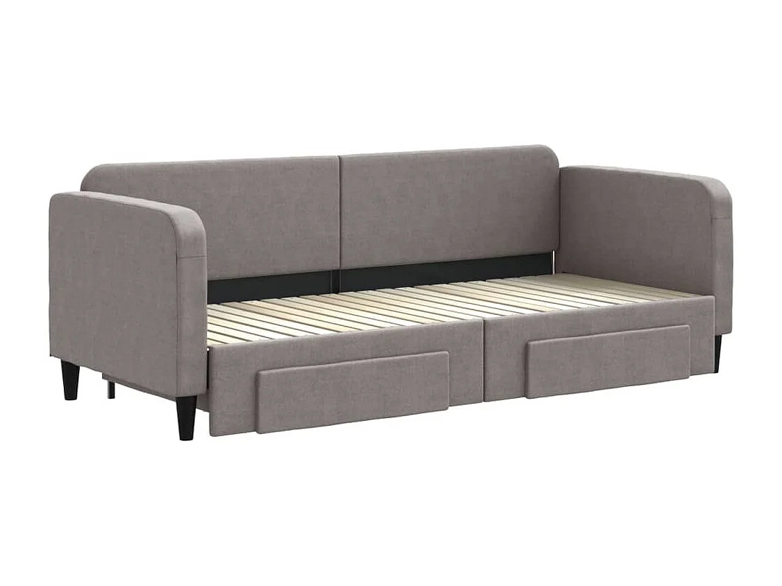 Lit de jour avec gigogne et tiroirs sans matelas taupe 80x200cm