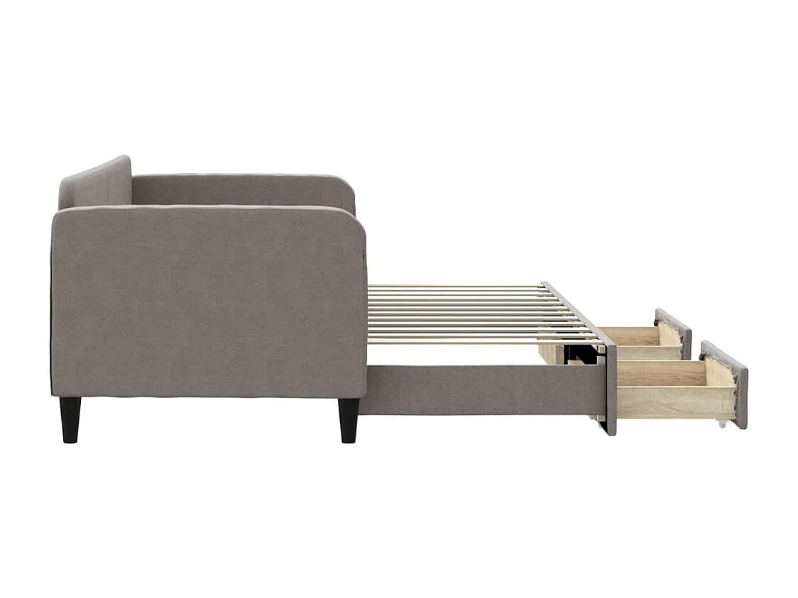 Lit de jour avec gigogne et tiroirs sans matelas taupe 80x200cm