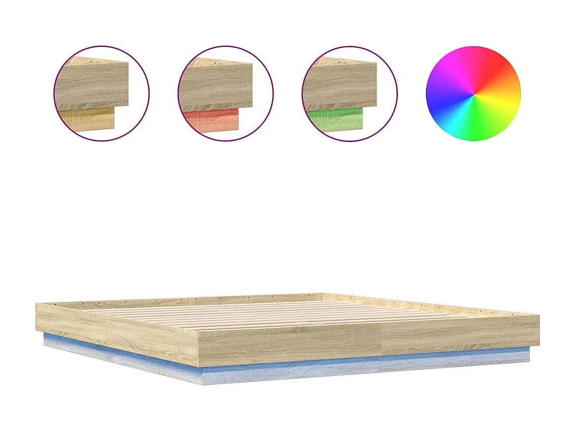 Estructura de cama con LED sin colchón roble Sonoma 200x200 cm