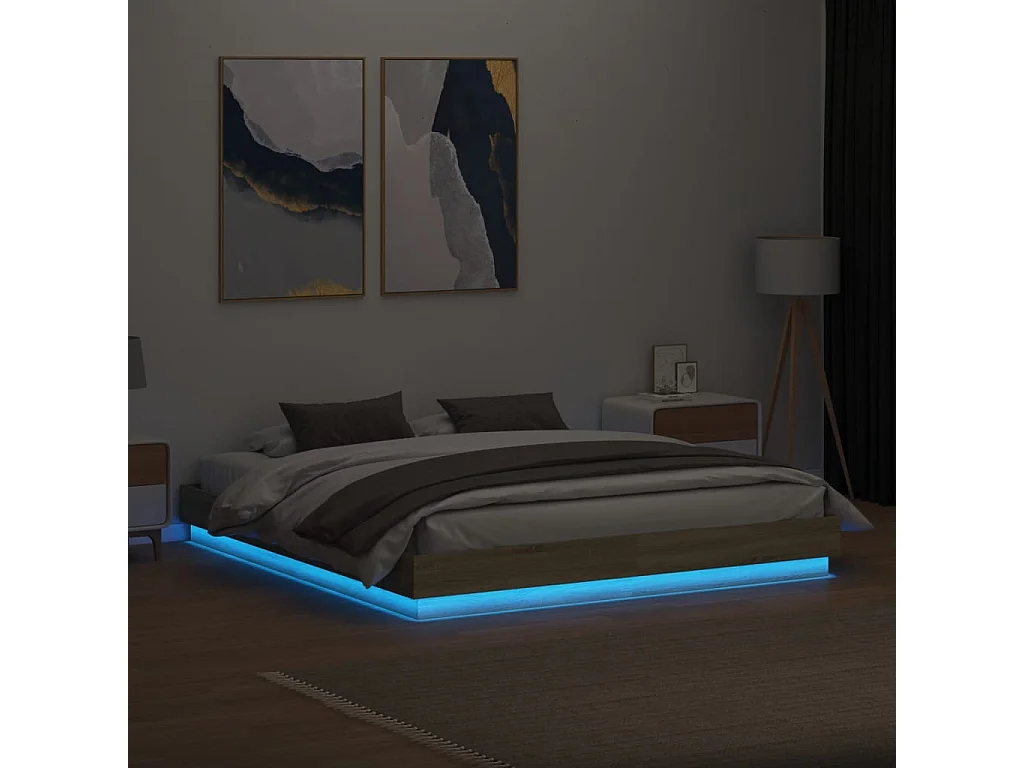 Estructura de cama con LED sin colchón roble Sonoma 200x200 cm
