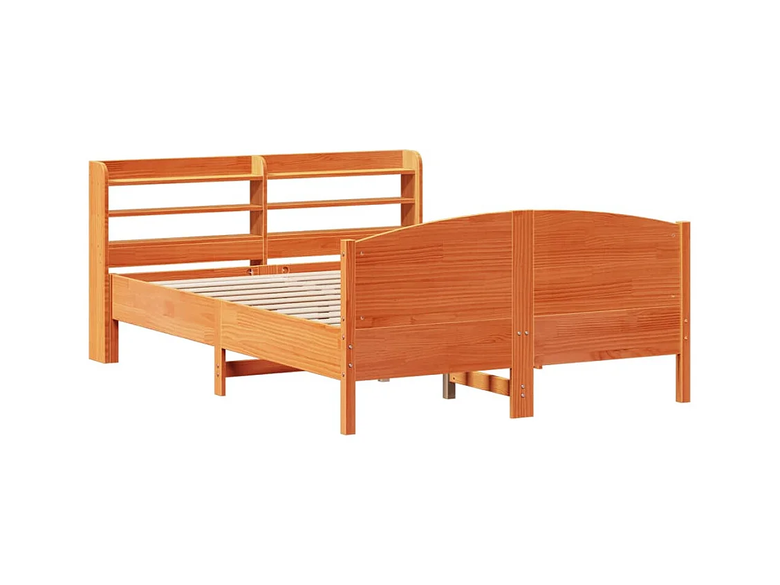 Estructura de cama sin colchón, color marrón cera, 135x190cm, madera maciza de pino