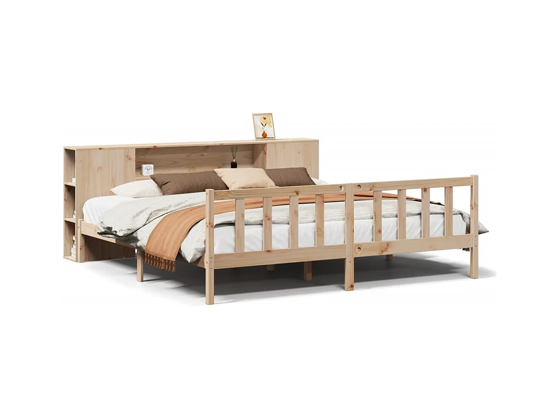Lit bibliothèque sans matelas 180x200 cm bois massif de pin