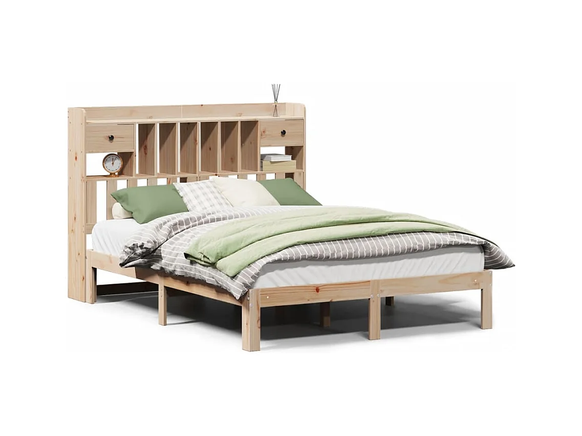 Cama biblioteca sin colchón 140x200 cm madera maciza de pino