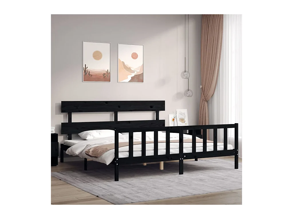 Estructura de cama sin colchón negra 200x200 cm madera maciza de pino