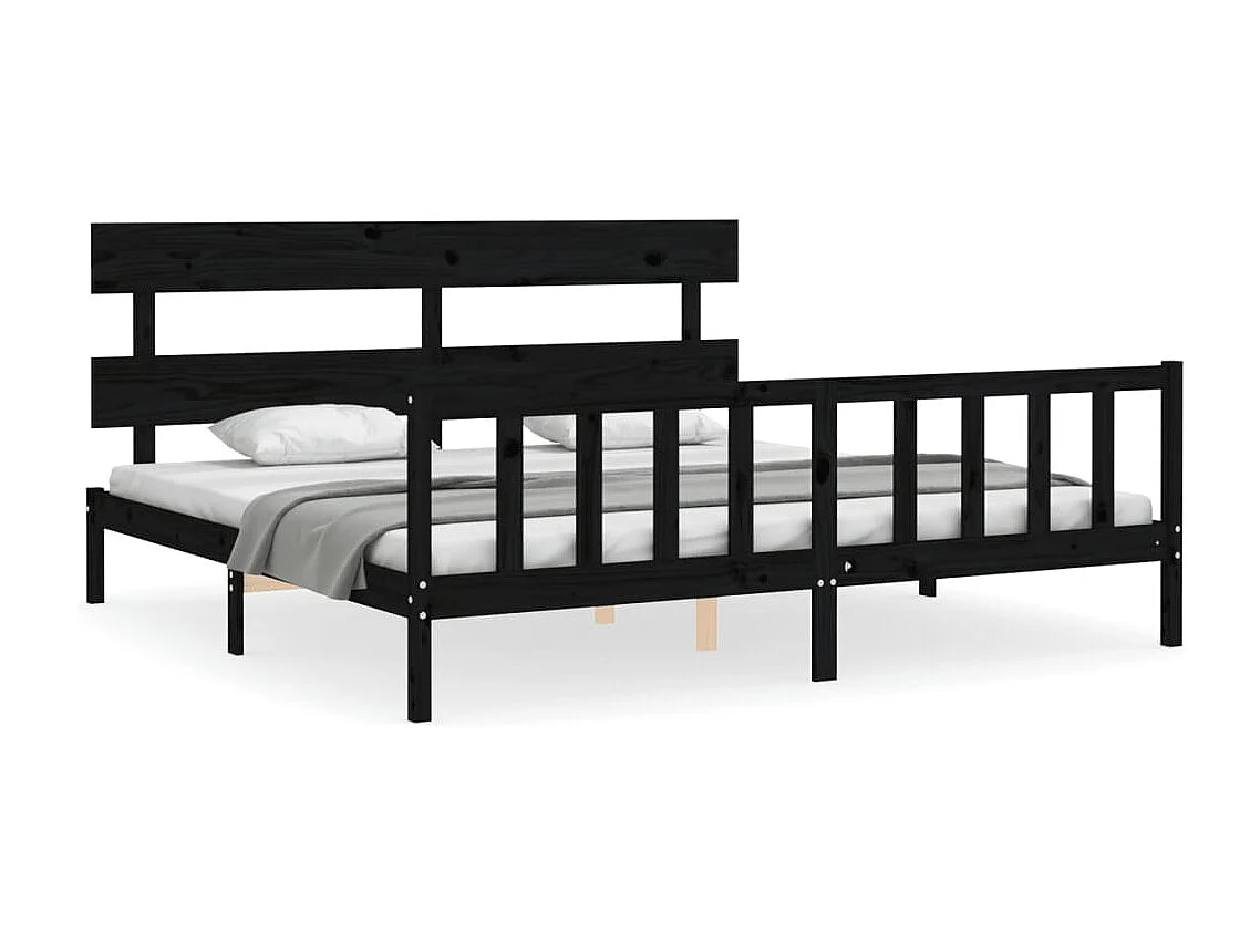 Cadre de lit sans matelas noir 200x200 cm bois massif de pin