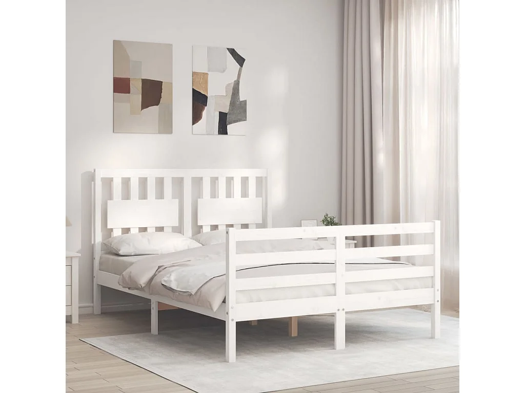 Cadre de lit sans matelas blanc bois massif