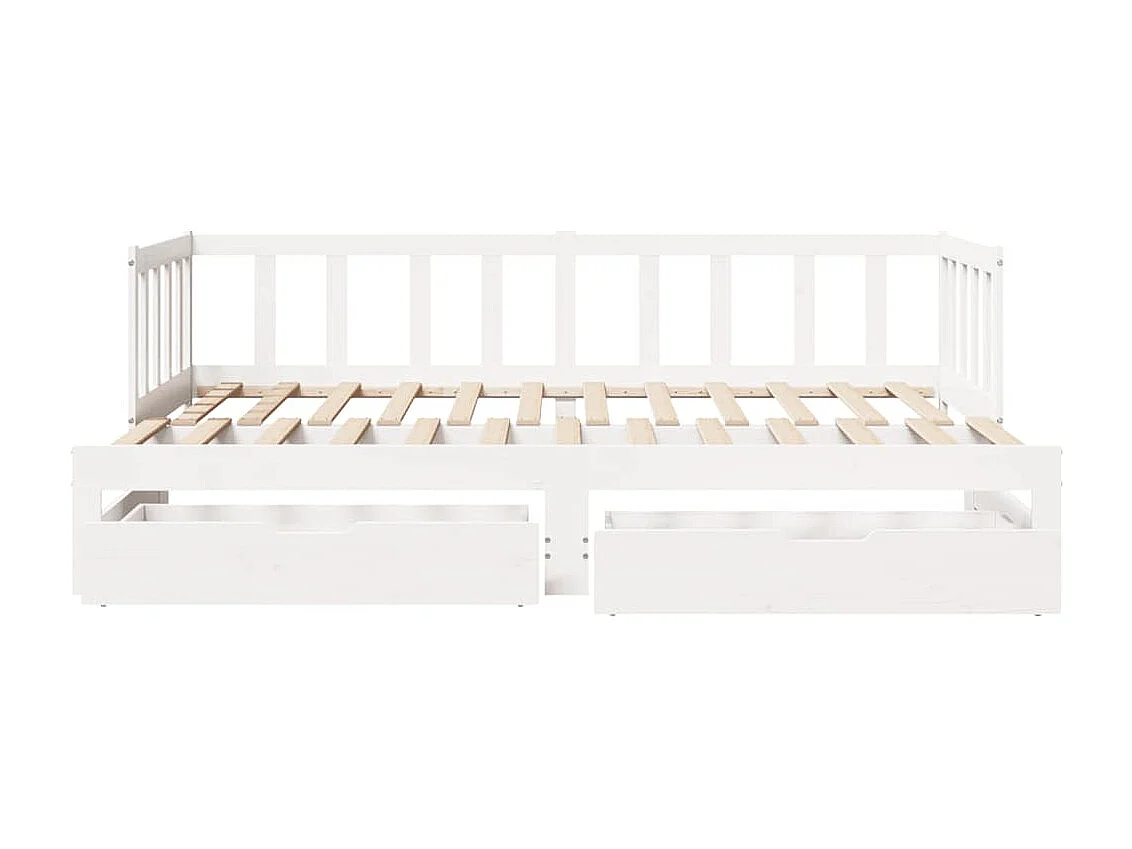Tagesbett mit Ausziehbett und Schubladen ohne Matratze weiß 90x200cm