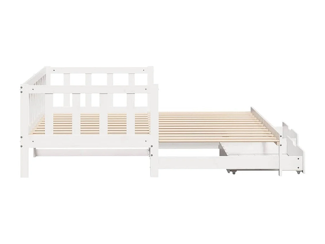 Tagesbett mit Ausziehbett und Schubladen ohne Matratze weiß 90x200cm
