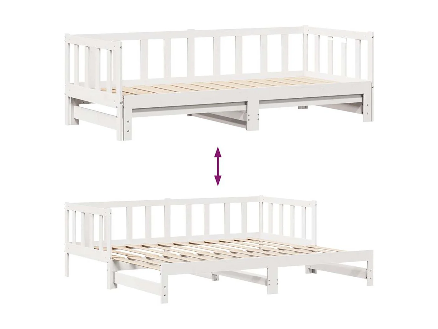 Tagesbett mit Ausziehbett und Schubladen ohne Matratze weiß 90x200cm