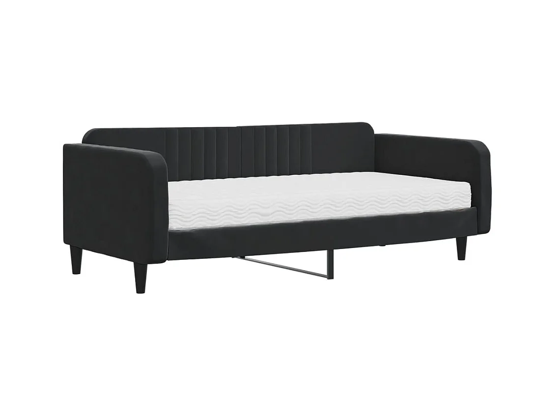 Divano letto con materasso in velluto nero 100x200 cm