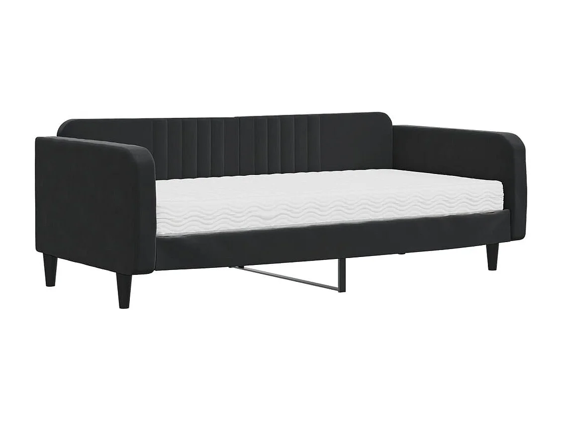 Divano letto con materasso in velluto nero 100x200 cm