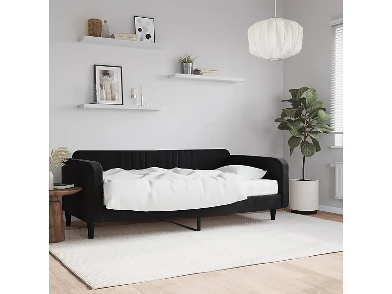 Lit de jour avec matelas noir 100x200 cm velours