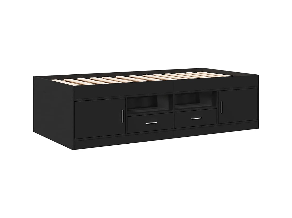 Lit de jour avec tiroirs sans matelas noir 90x200 cm