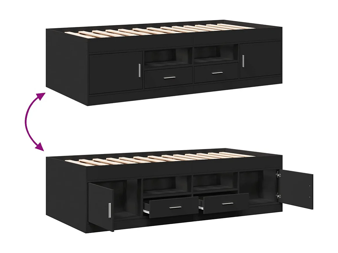 Lit de jour avec tiroirs sans matelas noir 90x200 cm