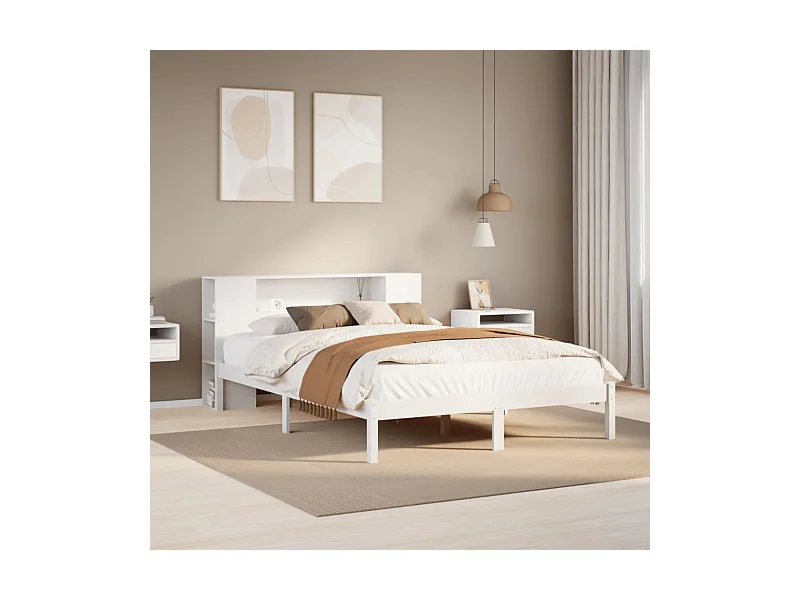 Cama biblioteca sin colchón blanca 140x190 cm madera maciza de pino