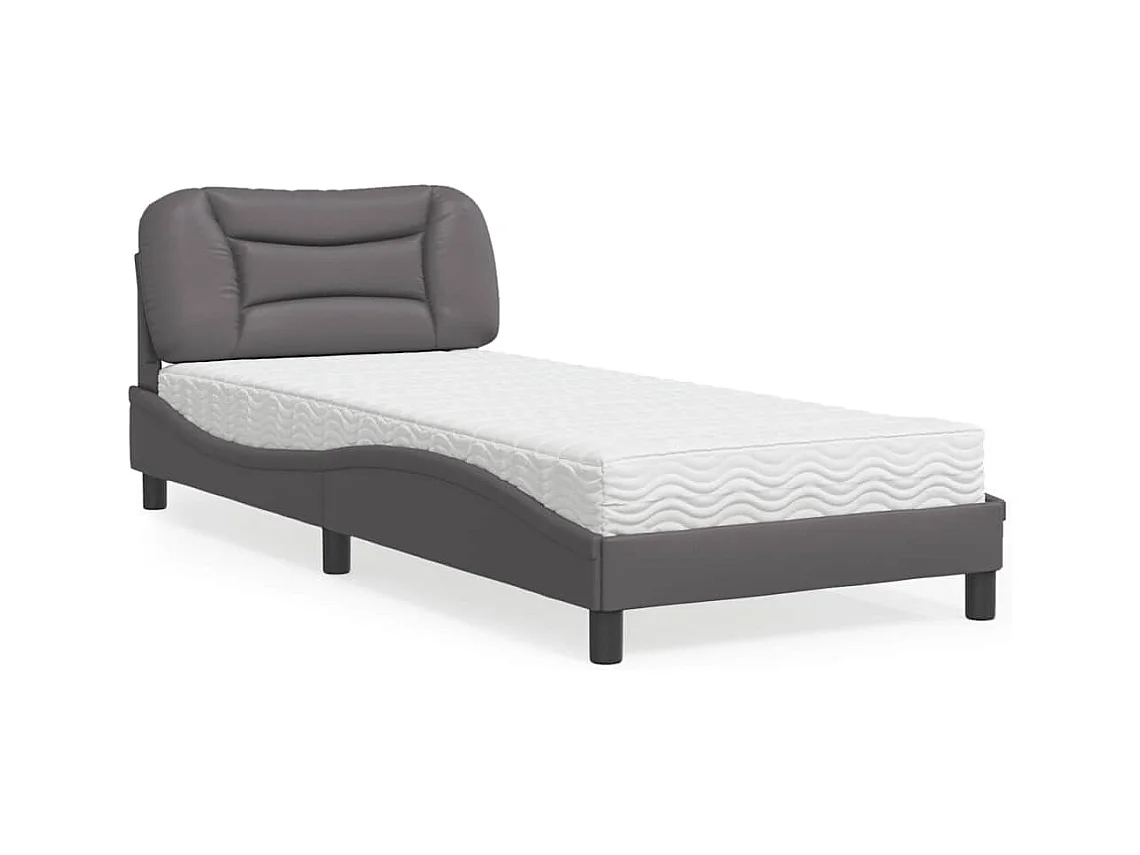 Letto con materasso grigio 90x200 cm in similpelle