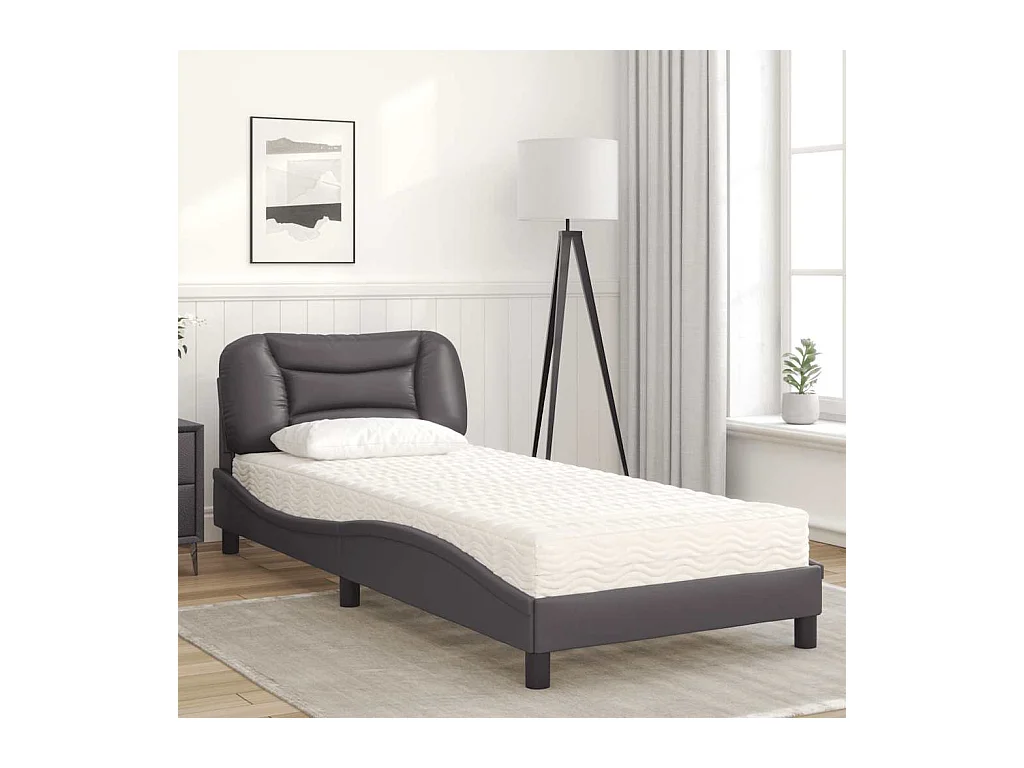 Letto con materasso grigio 90x200 cm in similpelle