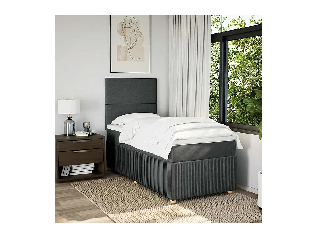 Rete a doghe con materasso Tessuto grigio scuro 90x200 cm