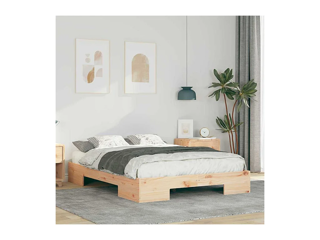 Cadre de lit surélevé Marron 140 x 190 cm Bois massif en pin