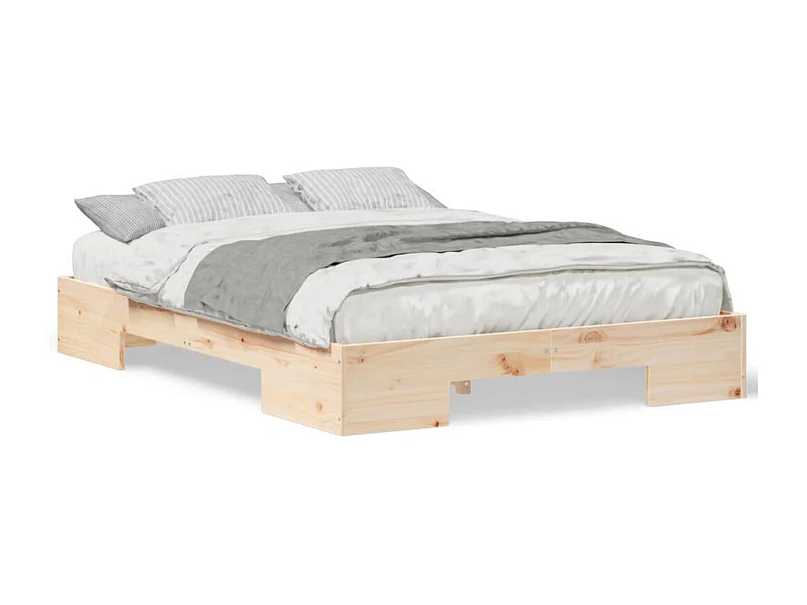 Cadre de lit surélevé Marron 140 x 190 cm Bois massif en pin