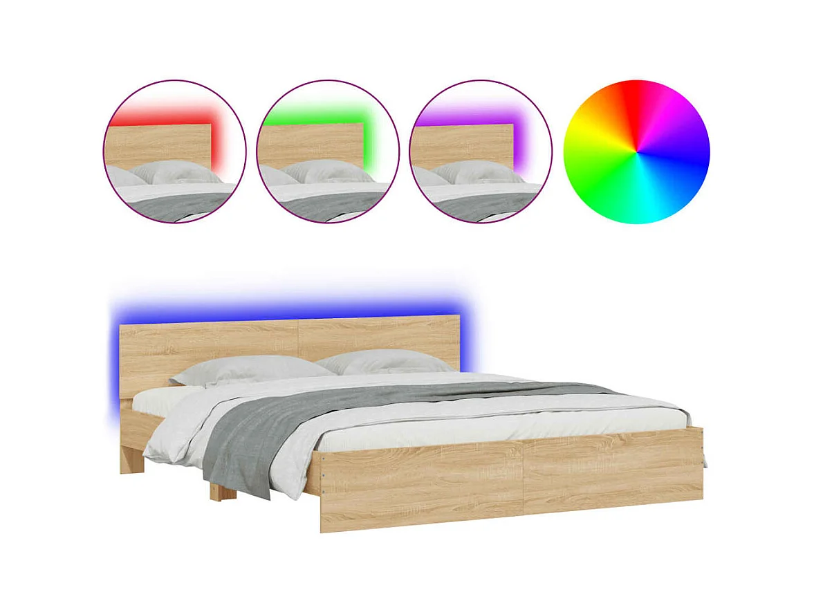 Struttura letto con LED senza materasso Rovere Sonoma 200x200 cm