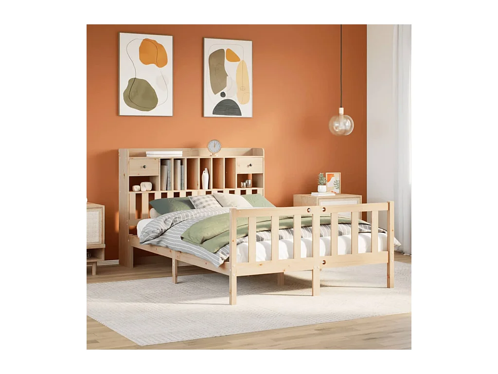 Cama biblioteca sin colchón 140x190 cm madera maciza de pino