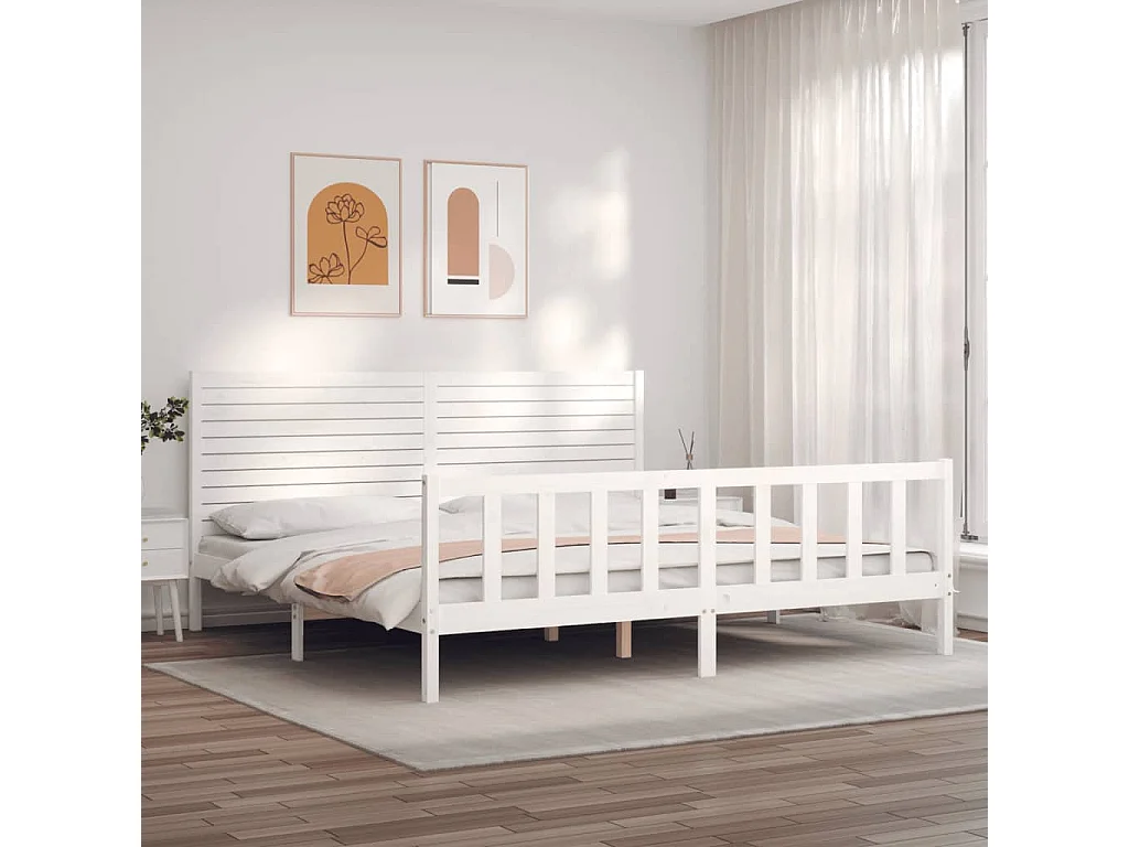 Struttura letto senza materasso bianco 200x200 cm in legno massello di pino