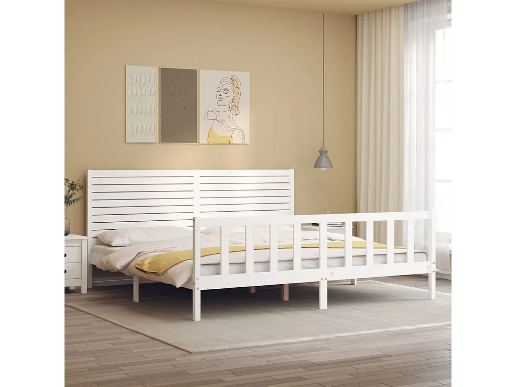 Struttura letto senza materasso bianco 200x200 cm in legno massello di pino