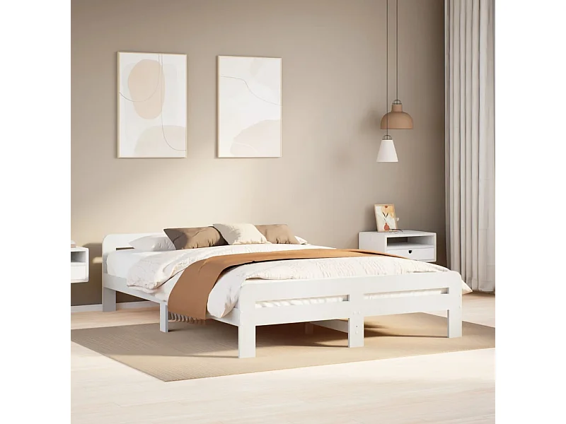 Struttura letto senza materasso bianco 150x200 cm in legno massello di pino