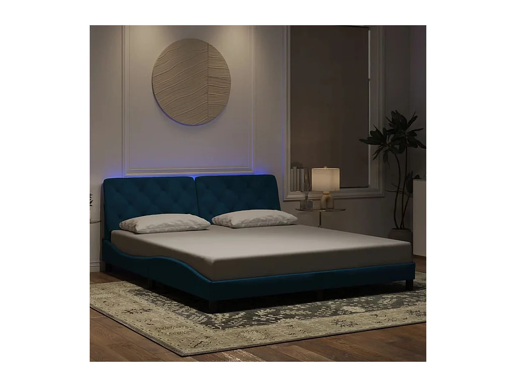 Cadre de lit avec LED sans matelas bleu 180x200 cm velours